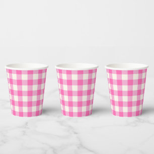 Pink Gingham Plaid Cottagecore Paper Cups