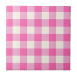 Pink Gingham Plaid Cottagecore Tile<br><div class="desc">Modern spring picnic trend, with gingham plaid tartan pattern in hot pink and white colours.</div>