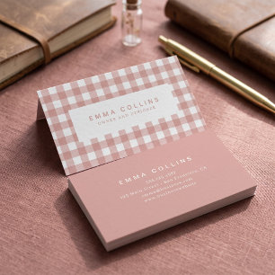 Pink Gingham Plaid Modern Business Card