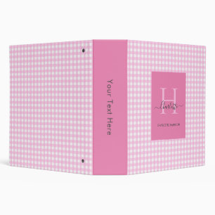 Pink Gingham Plaid Pattern Cute  Personalized  Binder