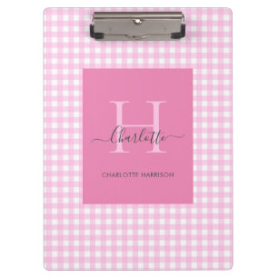 Pink Gingham Plaid Pattern Cute  Personalized Clipboard