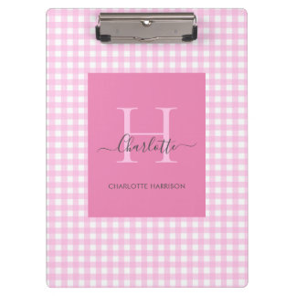 Pink Gingham Plaid Pattern Cute  Personalized Clipboard