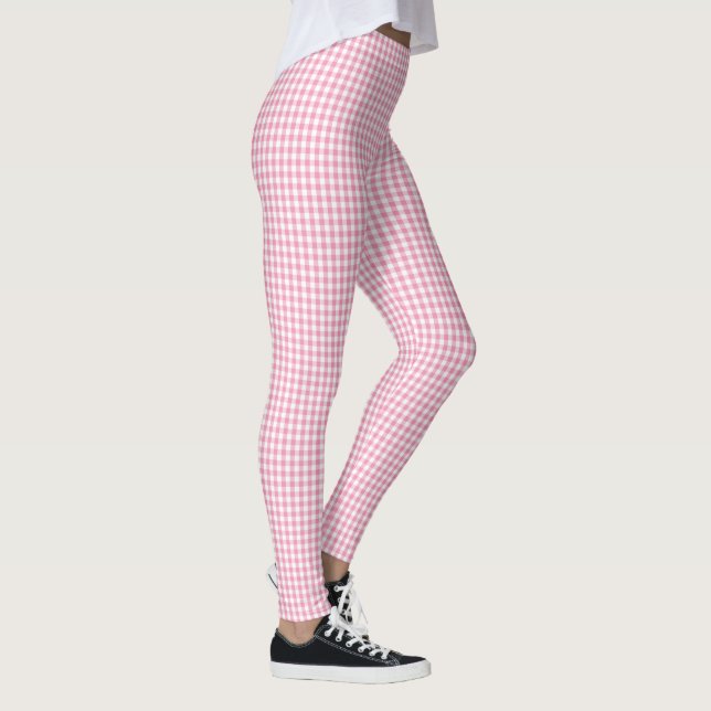 Pink Gingham Plaid Pattern Leggings (Right)