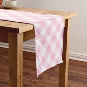 Pink Gingham Plaid Pattern Short Table Runner