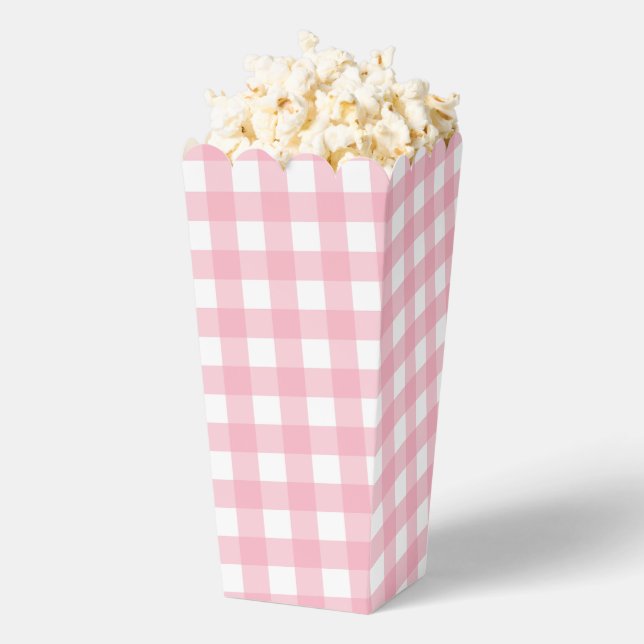 Pink Gingham Plaid Popcorn Party Favour Box (Popped)