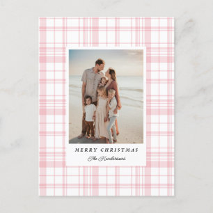 Pink Gingham Plaid Tartan Christmas Photo Card