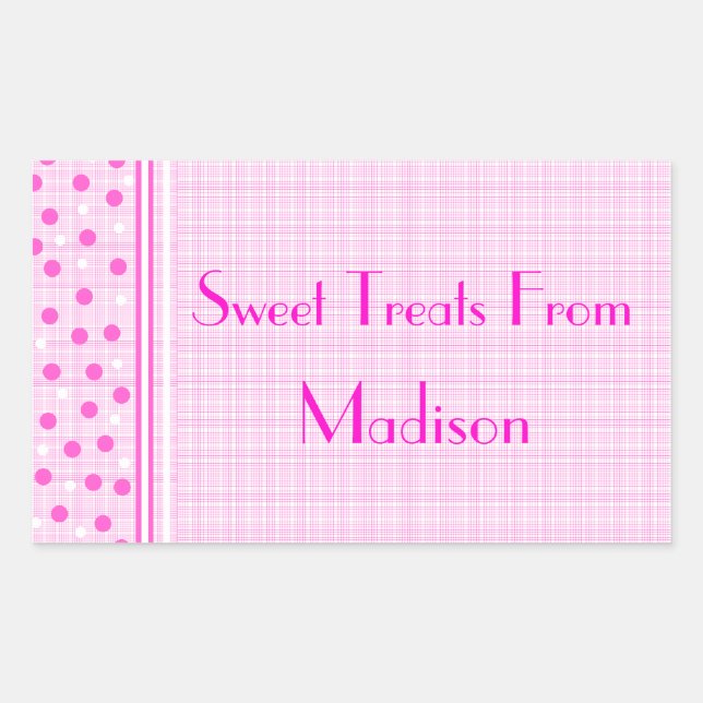 Pink Gingham & Polka Dots Sweets Sticker (Front)