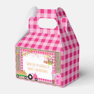 Pink Gingham Pumpkin Patch Farmer Girl's Birthday Favor Box