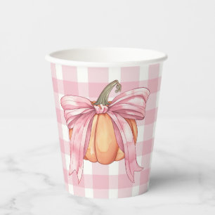 Pink Gingham Pumpkin Tied With a Bow Paper Cups