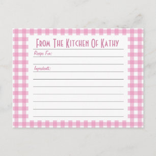 Pink Gingham Recipe Card