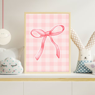Pink Gingham Ribbon Bow Nursery Wall Art Baby Girl