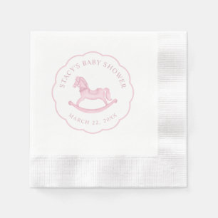 Pink Gingham Rocking Horse Boy Baby Shower Napkin
