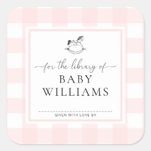 Pink Gingham Rocking Horse Library Of Bookplate Square Sticker
