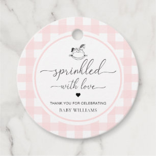Pink Gingham Rocking Horse Sprinkled With Love Favour Tags