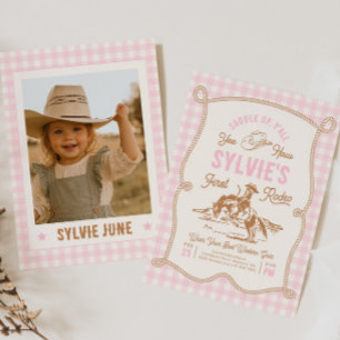 Pink Gingham Rodeo Invitation   Printed or Digital
