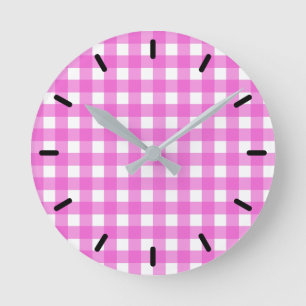 Pink gingham round clock