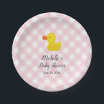 Pink Gingham Rubber Duckie Baby Shower Paper Plate<br><div class="desc">Warm your guests souls with our darling Little Duckie Baby Shower Paper Plates! A sweet rubber duck illustration floats atop a soft plaid background done up in Pink.</div>