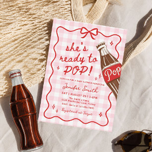 Pink Gingham She's Ready to Pop Baby Shower Invitation