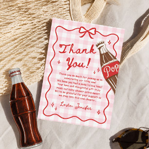 Pink Gingham She's Ready to Pop Baby Shower Thank You Card