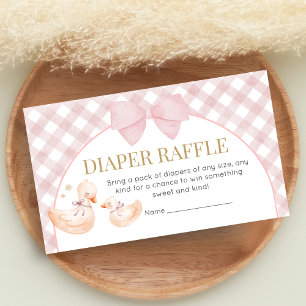 Pink Gingham Silly Goose Baby Shower Diaper Raffle Enclosure Card