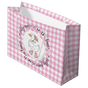 Pink Gingham Silly Goose Large Gift Bag