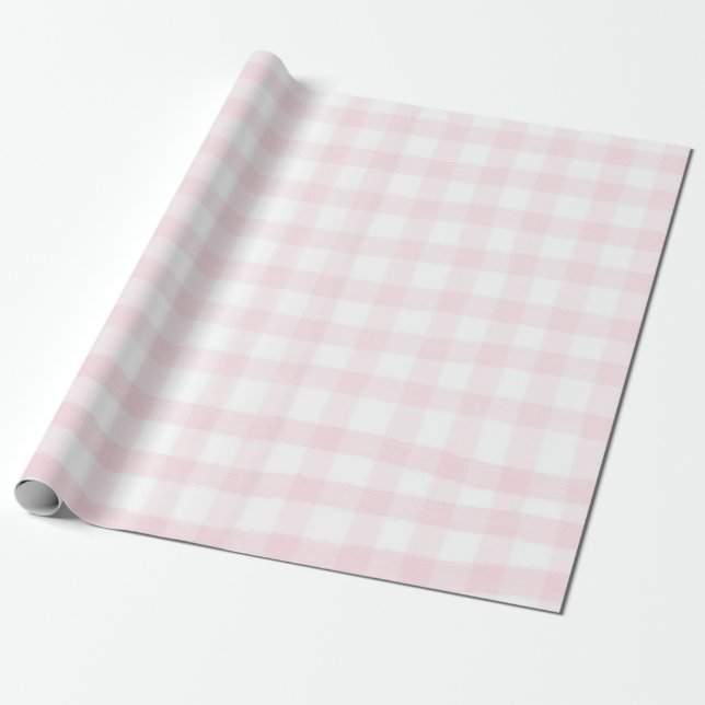 Pink gingham simple small checks plaid wrapping  paper (Unrolled)