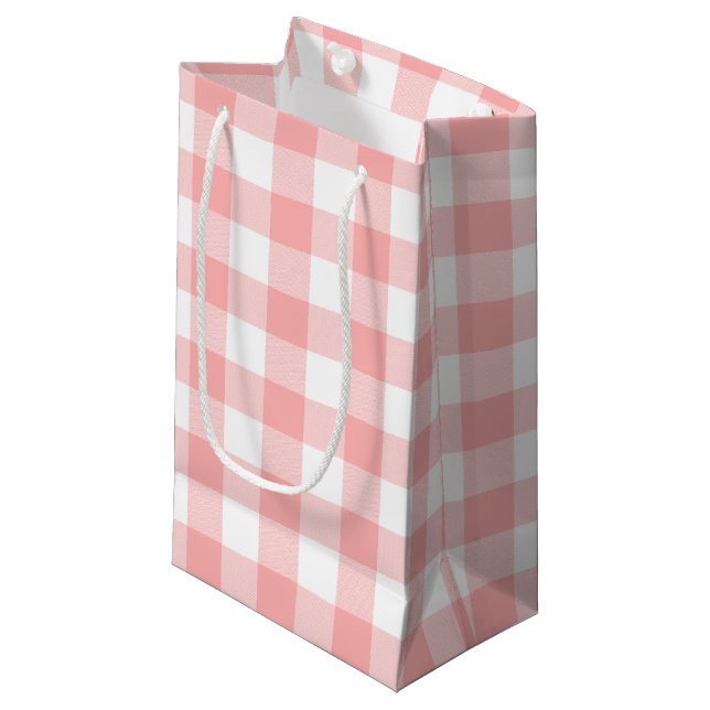 Pink Gingham Small Gift Bag (Front Angled)