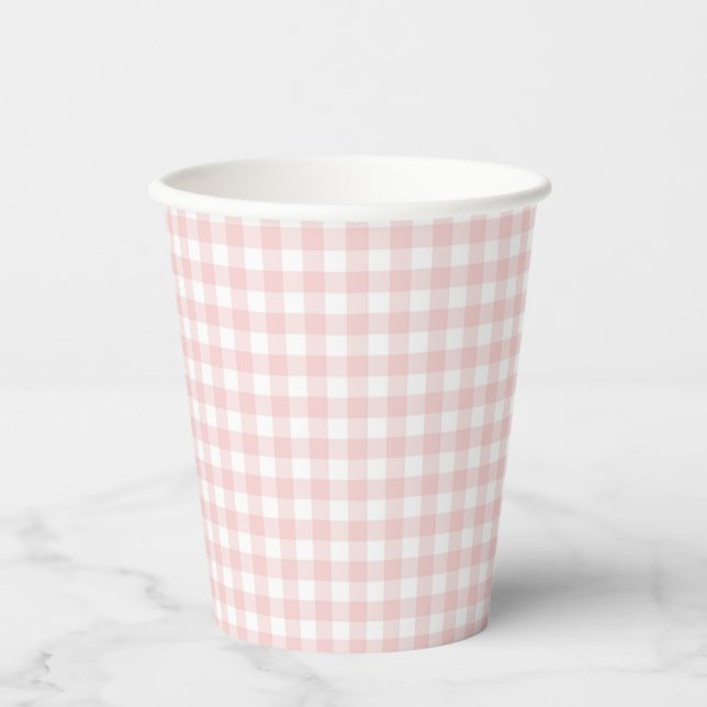 Pink Gingham Spring Birthday Party Paper Cups (Front)