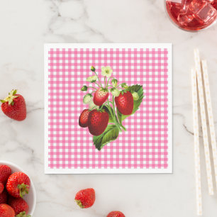 Pink Gingham & Strawberries Lunch Paper Napkin