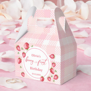 Pink Gingham Strawberry Birthday Favor Box