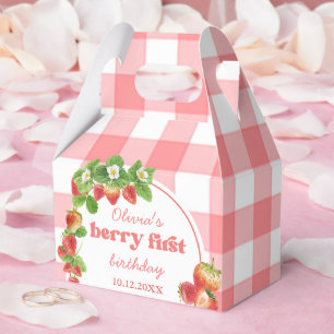 Pink Gingham Strawberry Birthday Favor Box