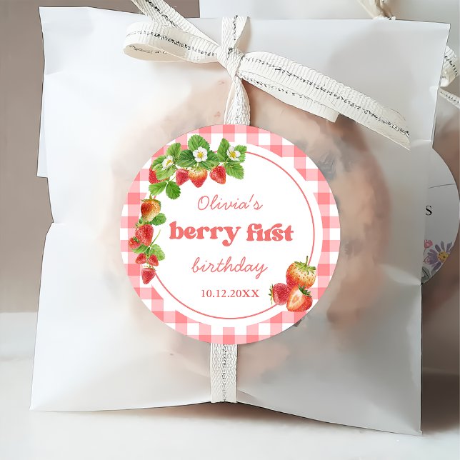 Pink Gingham Strawberry Birthday Favour Tags (Creator Uploaded)