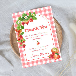 Pink Gingham Strawberry Birthday Thank You Card