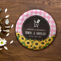 Pink Gingham & Sunflowers Rustic Baby-Q Shower