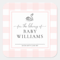 Pink Gingham Swan For The Library Of Bookplate
