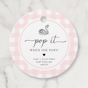 Pink Gingham Swan Pop It When She Pops Favour Tags
