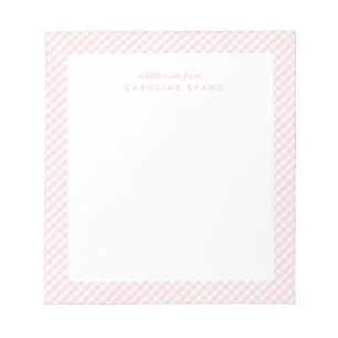 Pink gingham sweet simple personalized notepad