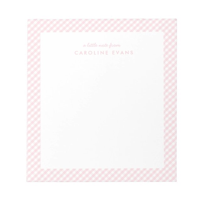 Pink gingham sweet simple personalized notepad (Front)
