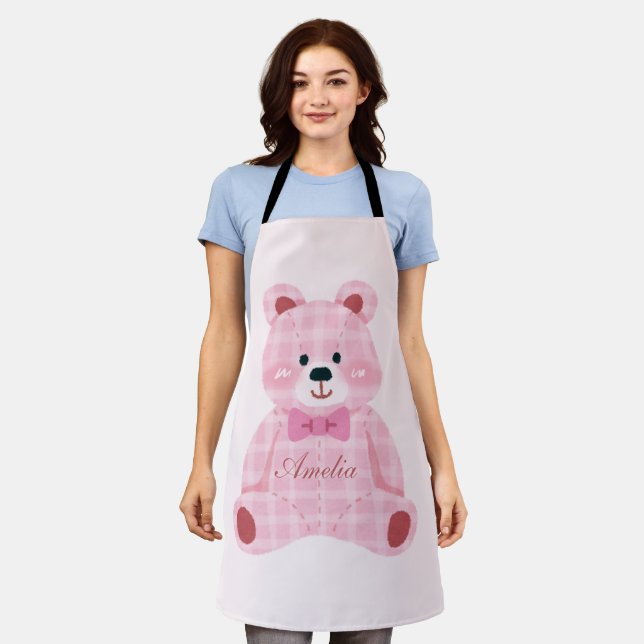 Pink Gingham Teddy Apron (Worn)