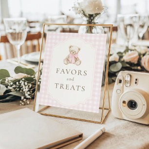 Pink Gingham Teddy Bear Favours & Treats Poster
