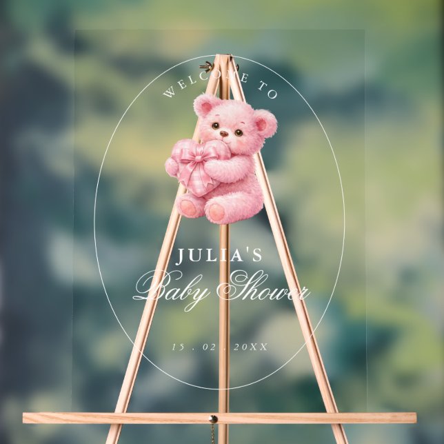 Pink Gingham Teddy Bear Neutral Baby Shower (Neutre)