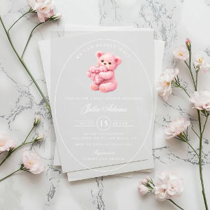 Pink Gingham Teddy Bear Neutral Baby Shower Acrylic Invitations