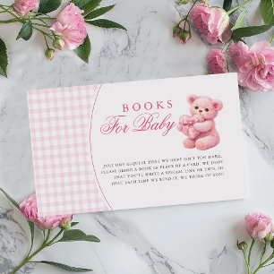 Pink Gingham Teddy Bear Neutral Baby Shower Enclosure Card