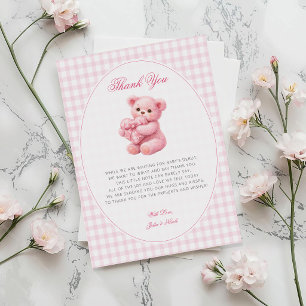 Pink Gingham Teddy Bear Neutral Baby Shower Invitation
