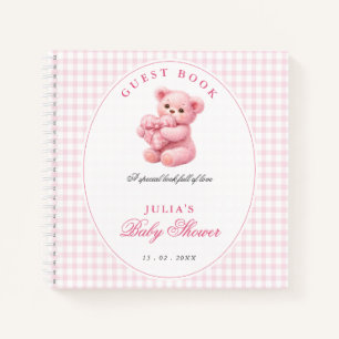 Pink Gingham Teddy Bear Neutral Baby Shower Notebook