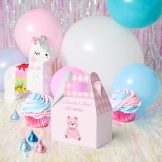 Pink Gingham Teddy Favor Box