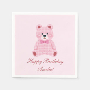 Pink Gingham Teddy Napkin