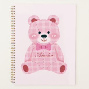 Pink Gingham Teddy Planner