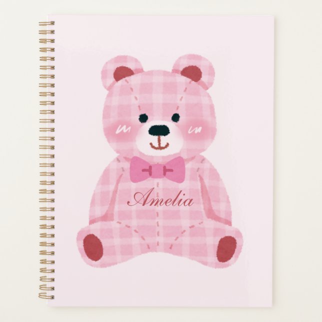 Pink Gingham Teddy Planner (Front)