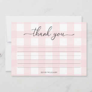 Pink Gingham Thank You Card